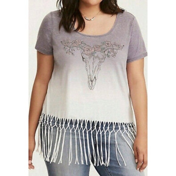 torrid Tops - TORRID Burn Out Ombré Cow Skull Short Sleeve Top